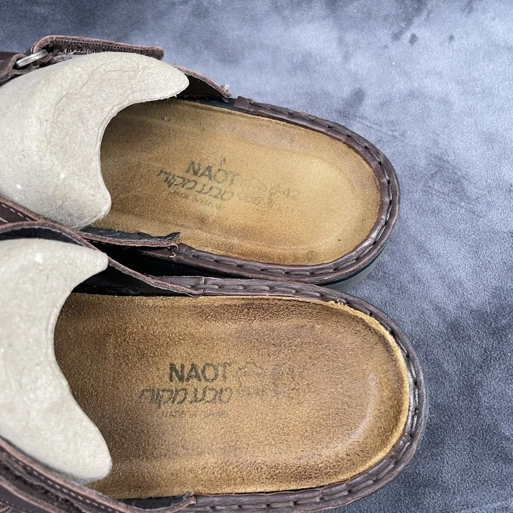Naot Brown Leather Slide Sandals Men's EU 42 US 9 Adjustable Comfort